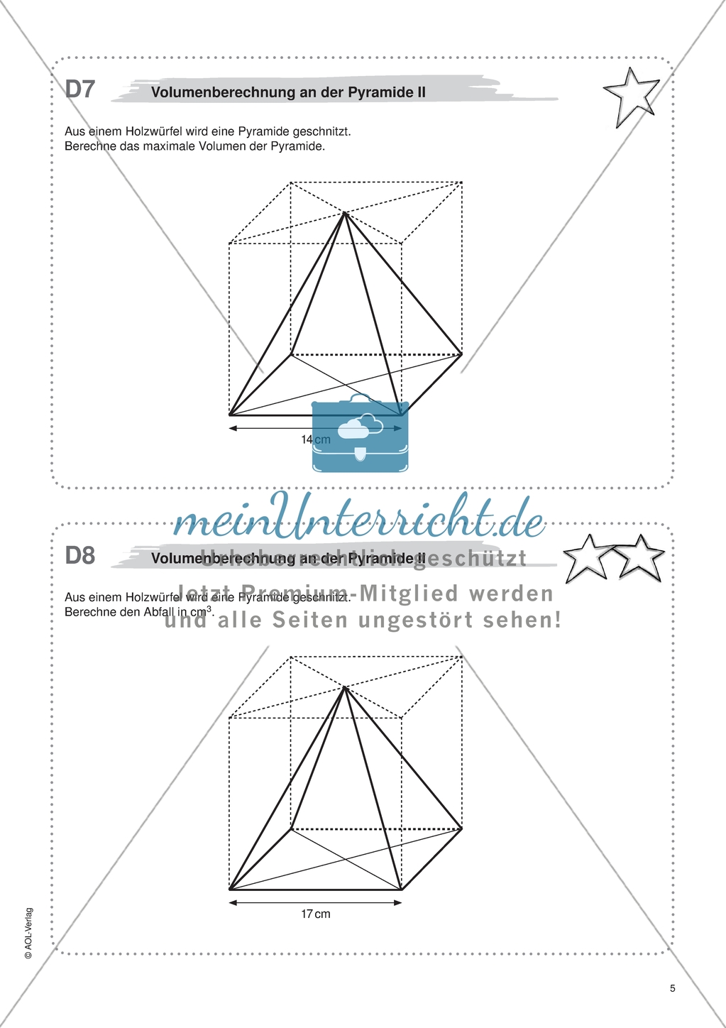 Aufgaben für eine Freiarbeit zum Thema: Geometrische Körper - Volumenberechnungen an der Pyramide. Preview 2