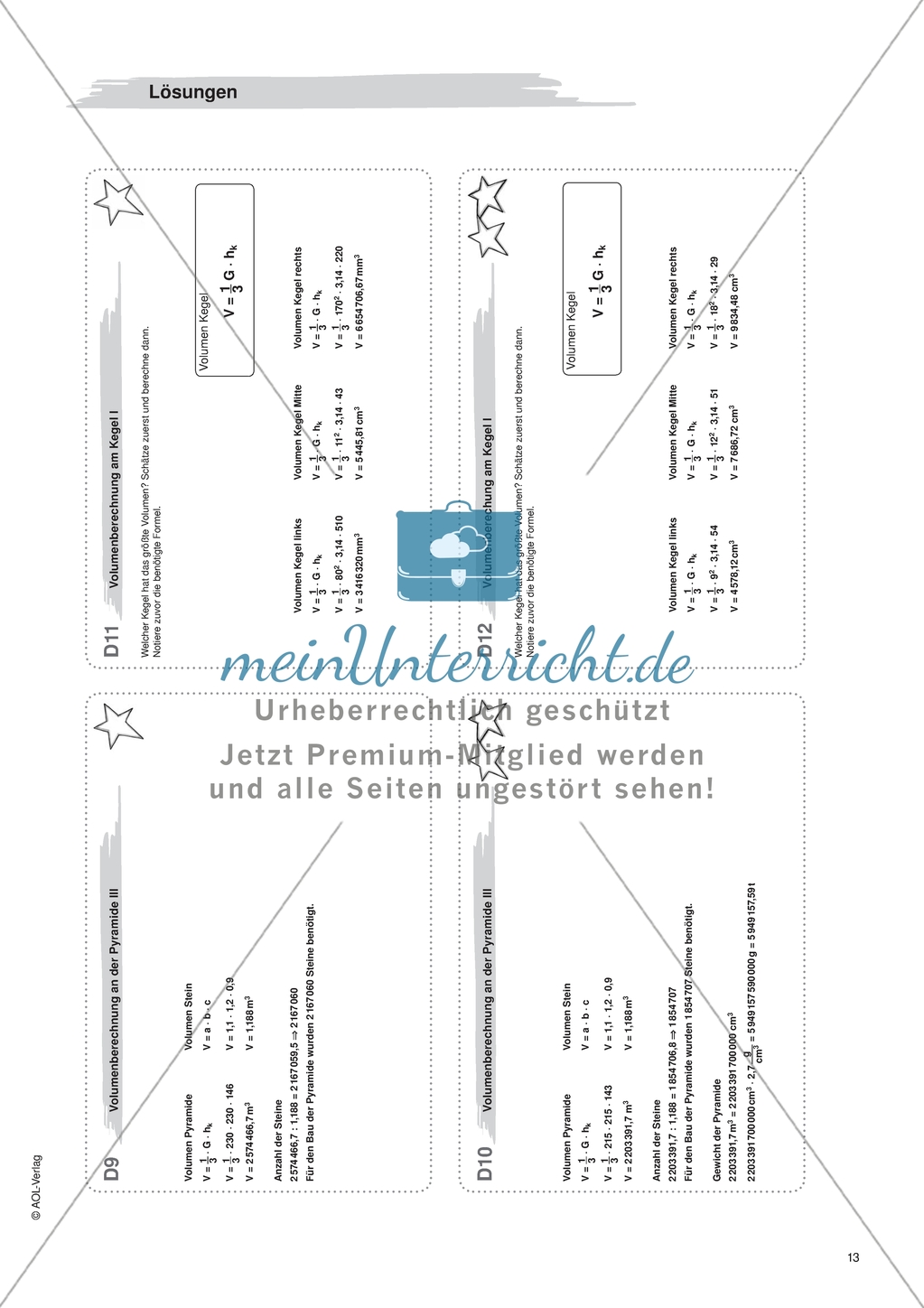 Aufgaben für eine Freiarbeit zum Thema: Geometrische Körper - Volumenberechnungen am Kegel. Preview 4