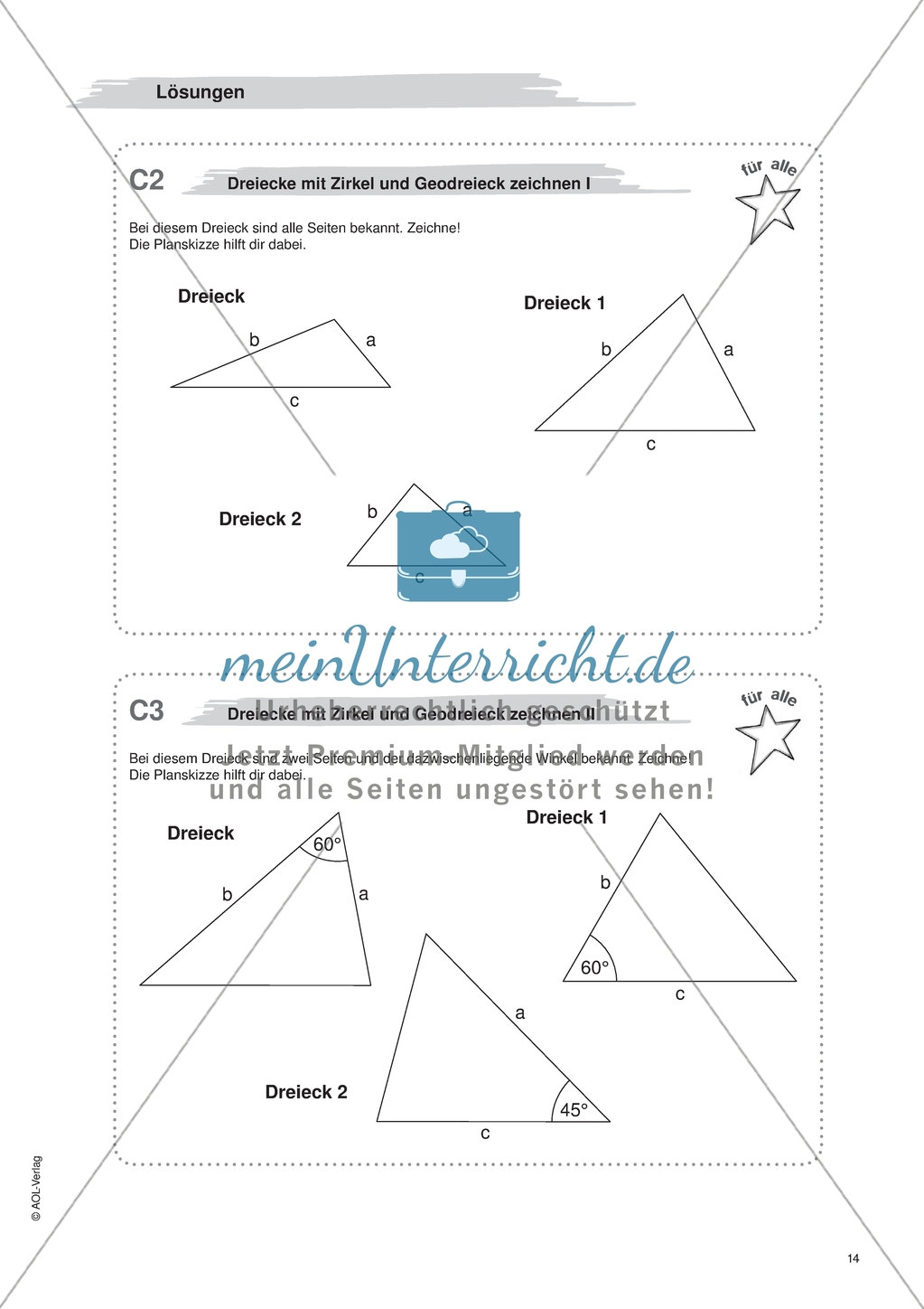 Aufgaben für eine Freiarbeit zum Thema: Geometrische Flächen - Dreiecke mit Zirkel und Geodreieck zeichnen. Preview 3