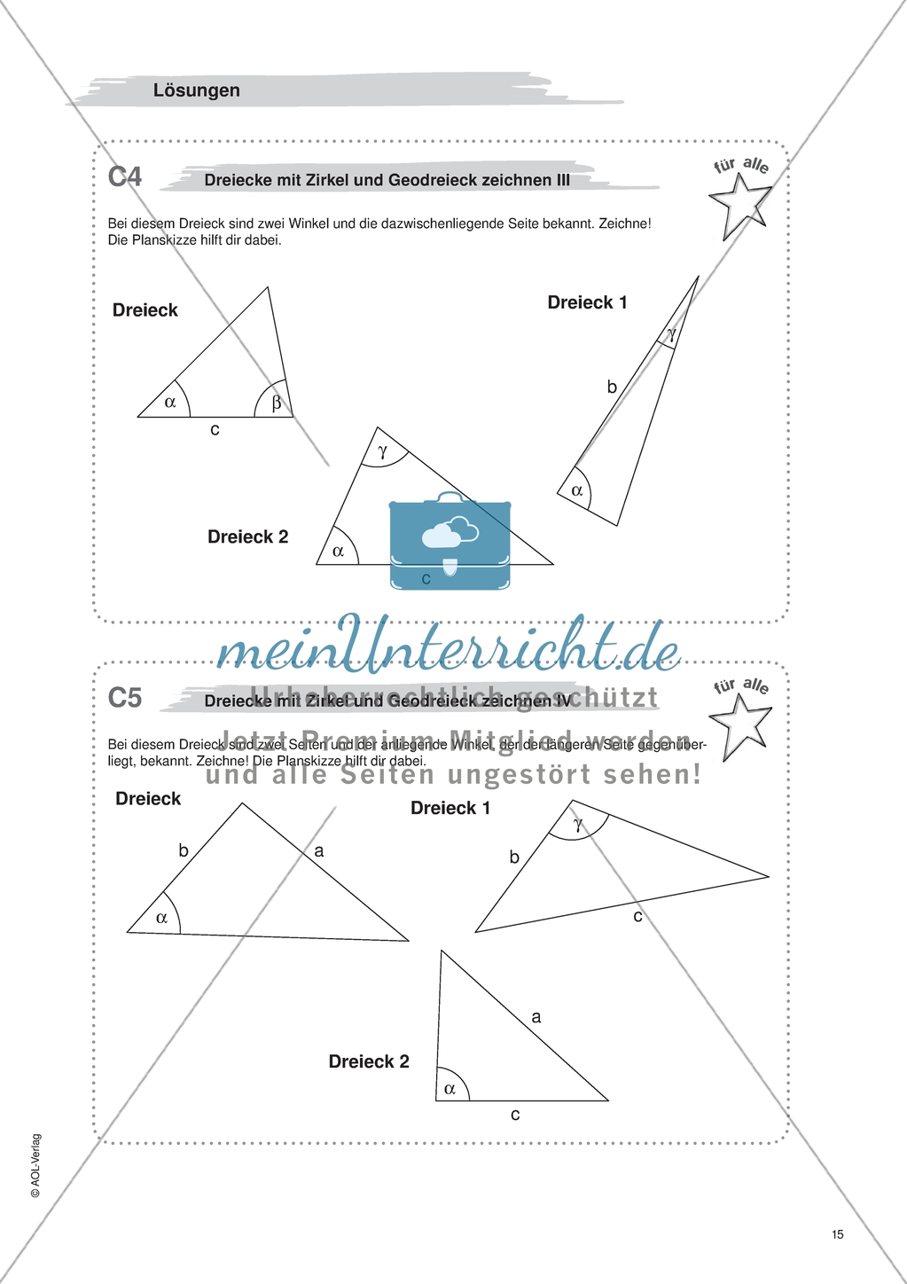 Aufgaben für eine Freiarbeit zum Thema: Geometrische Flächen - Dreiecke mit Zirkel und Geodreieck zeichnen. Preview 4