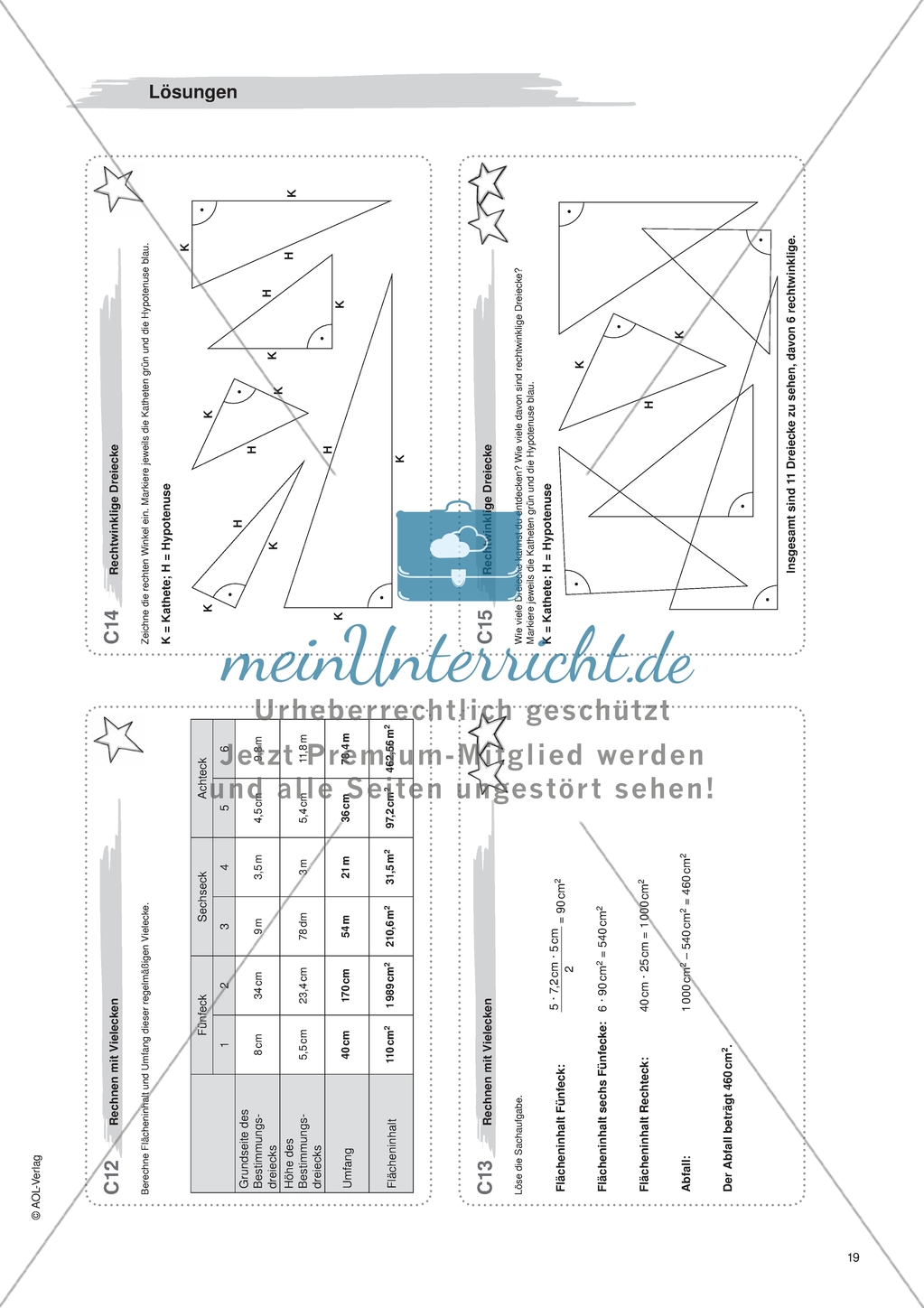 Aufgaben für eine Freiarbeit zum Thema: Geometrische Flächen - Rechtwinklige Dreiecke. Preview 2