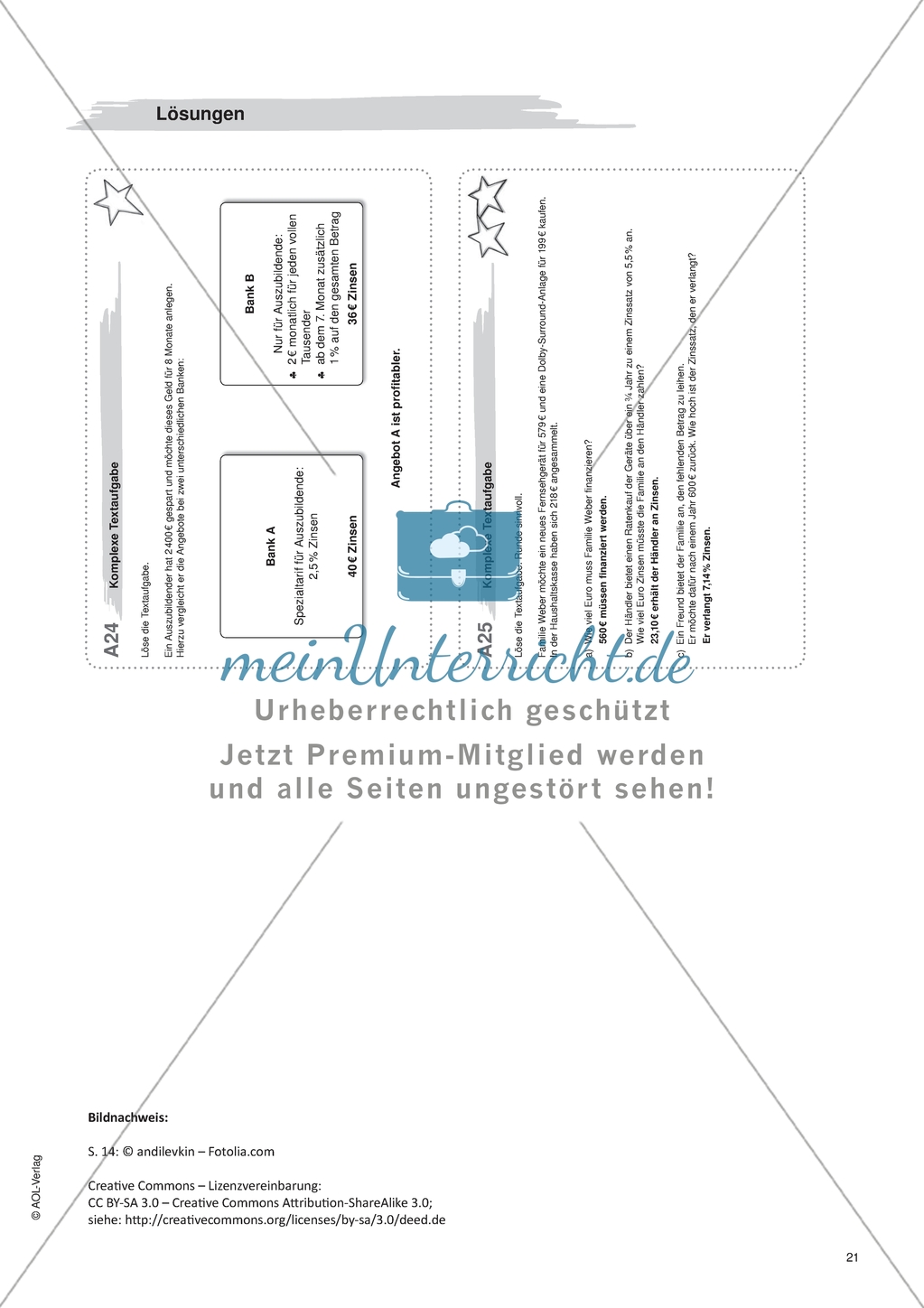 Freiarbeit zum Thema: Prozent- und Zinsrechnen - Komplexe Textaufgaben. Preview 2