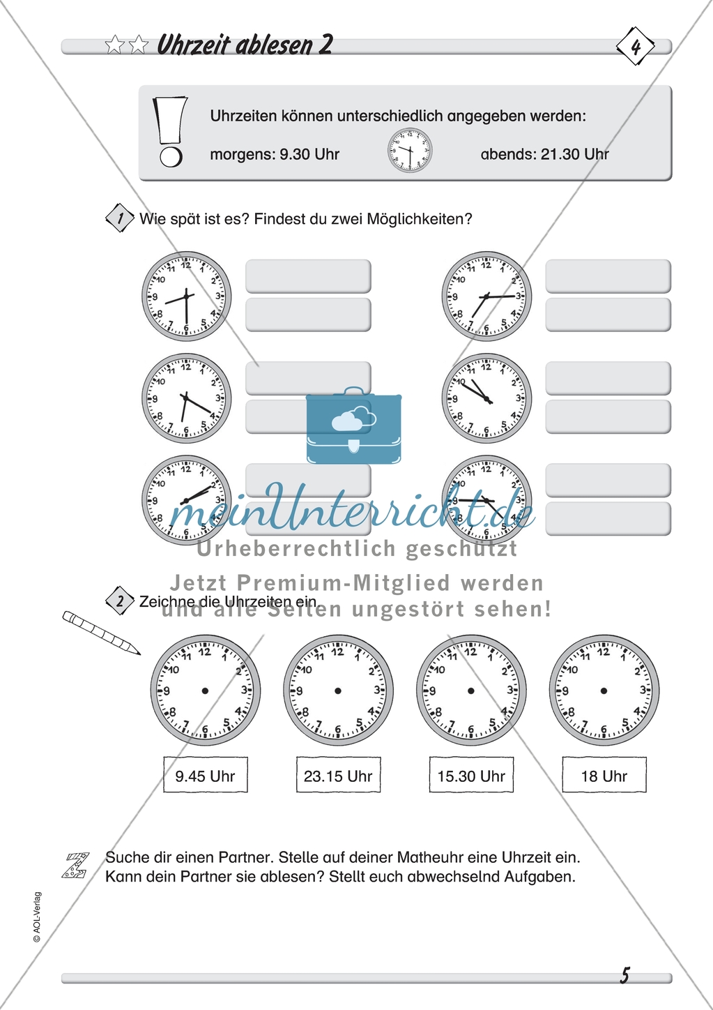 Größen und Messen: Uhrzeit ablesen Preview 2