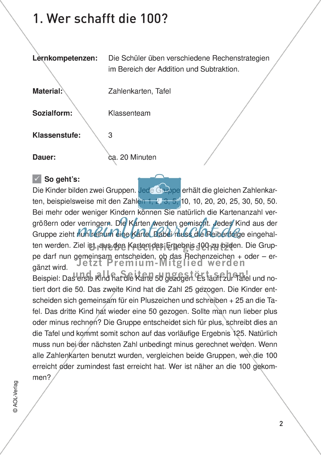 Bewegter Mathematikunterricht - Wer schafft die 100 Preview 1
