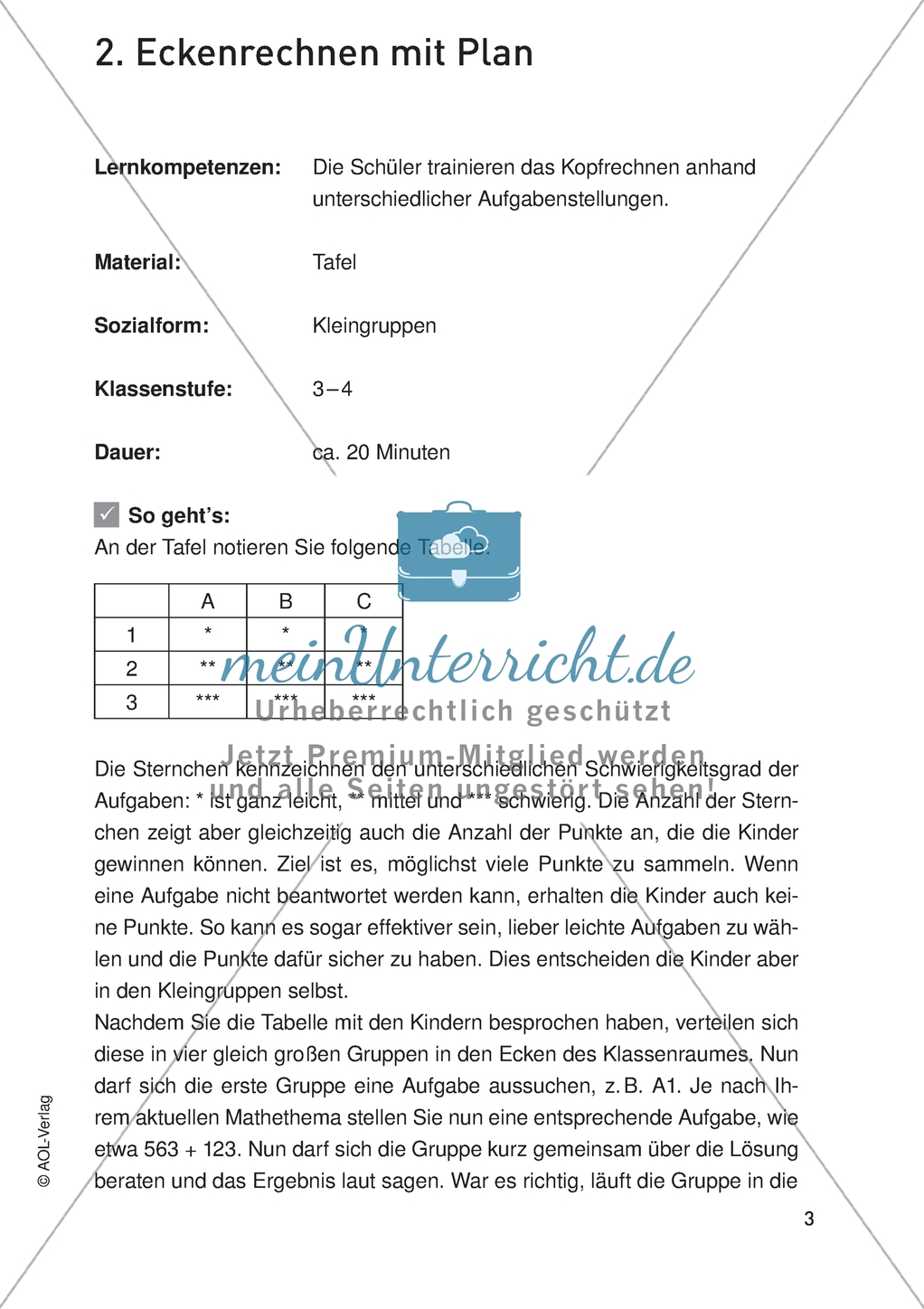 Bewegter Mathematikunterricht - Eckenrechnen mit Plan Preview 1