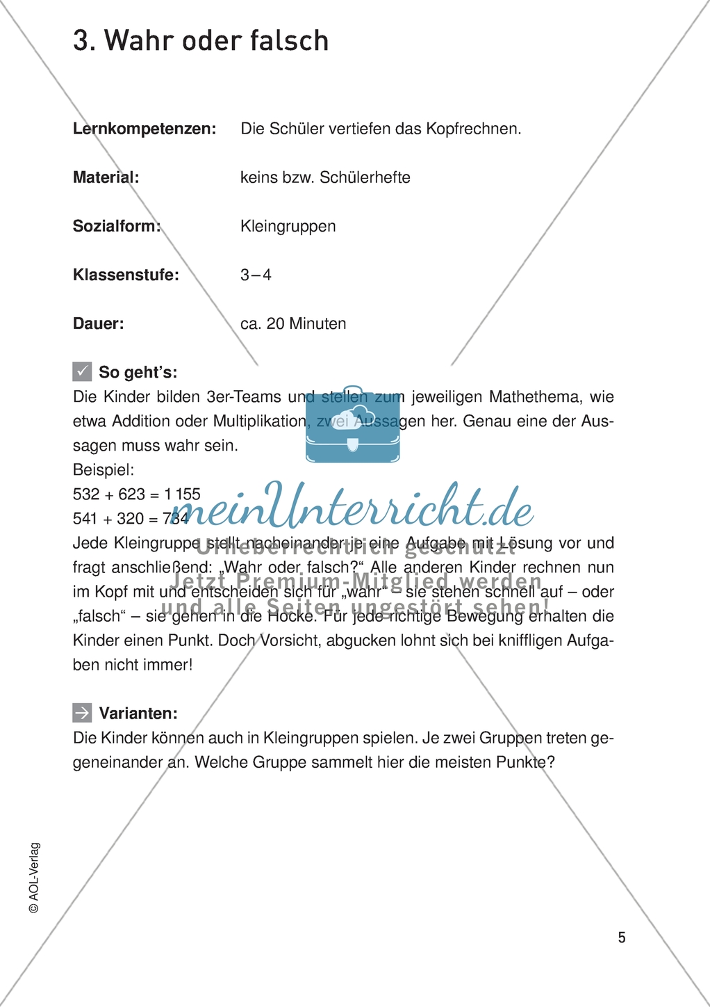 Bewegter Mathematikunterricht - Kopfrechenfähigkeiten spielerisch verbessern Preview 1