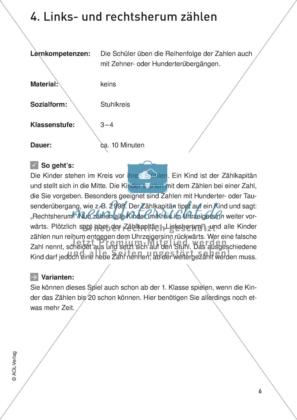 Bewegter Mathematikunterricht - Links- und rechtsherum zählen Preview 1