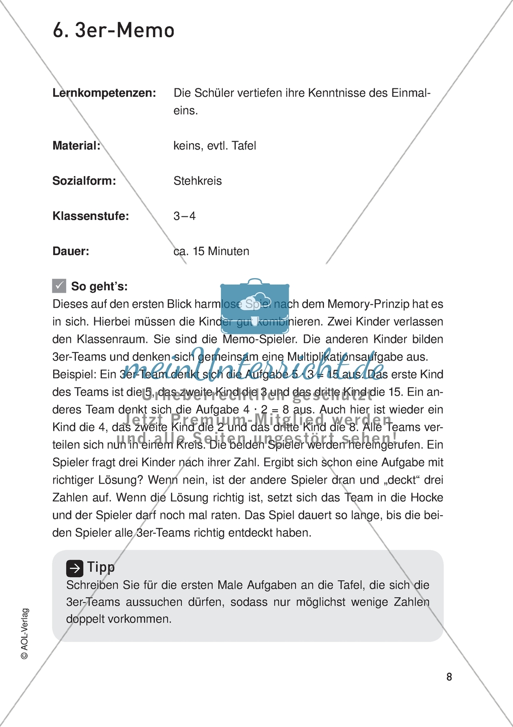 Bewegter Mathematikunterricht - Kenntnisse des Einmaleins vertiefen Preview 1