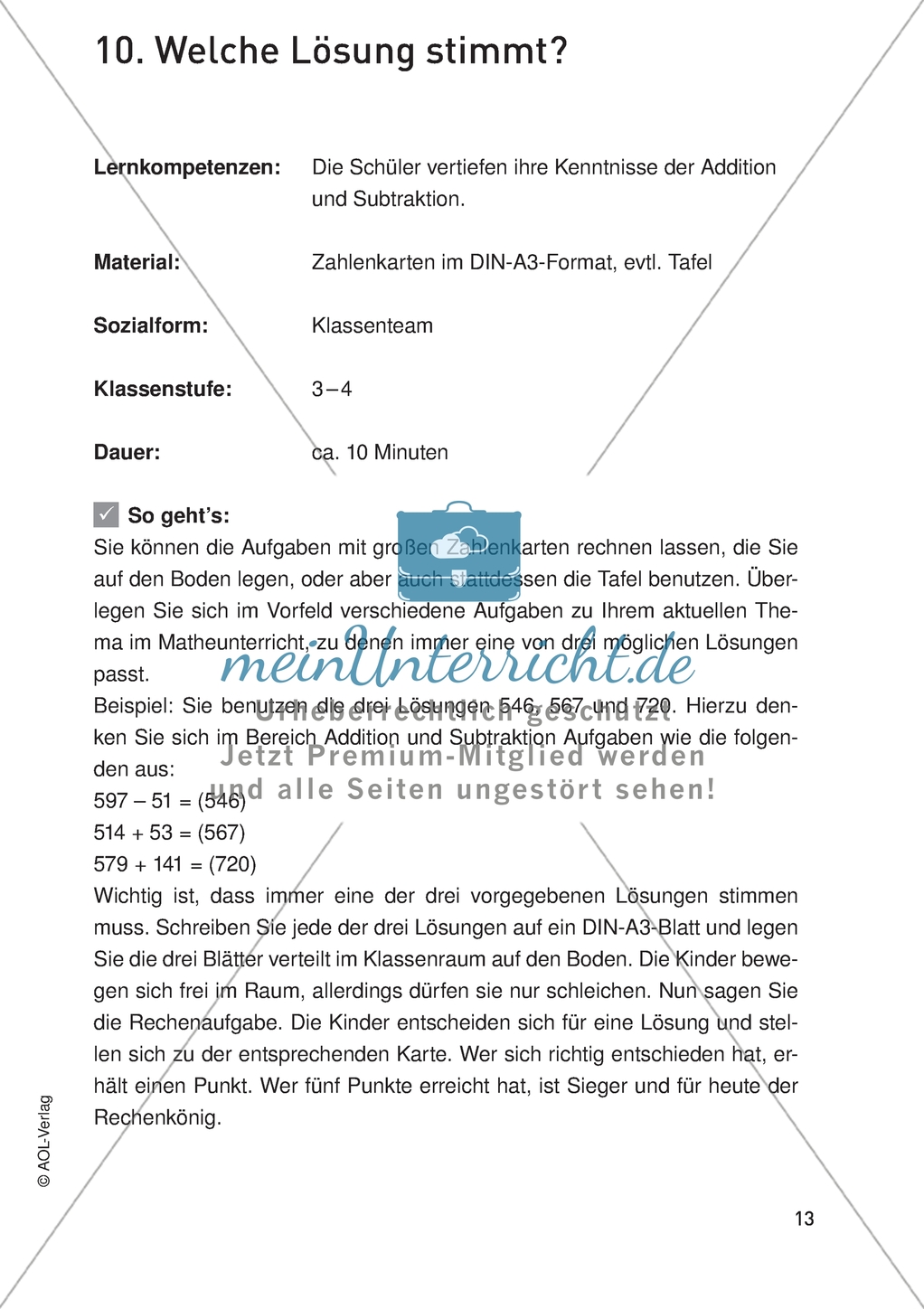 Bewegter Mathematikunterricht - Kenntnisse der Addition und Subtraktion vertiefen Preview 1
