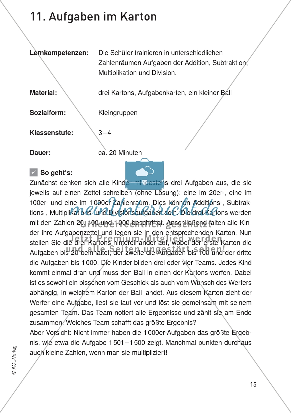 Bewegter Mathematikunterricht - Aufgaben im Karton Preview 1