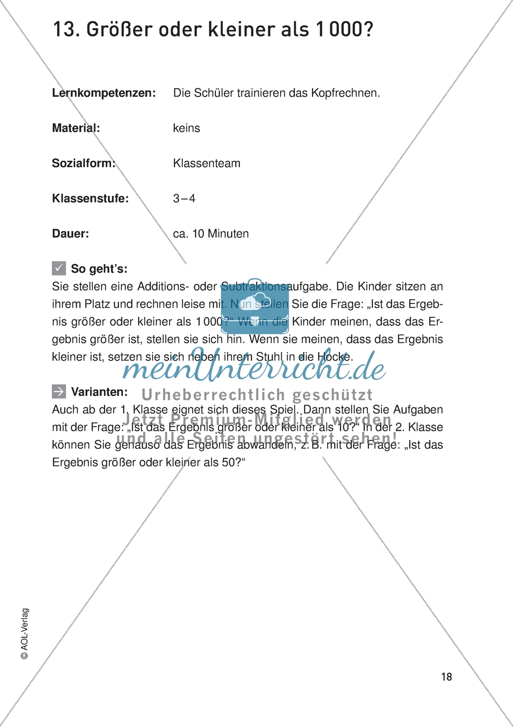 Bewegter Mathematikunterricht - Größer oder kleiner als Tausend Preview 1
