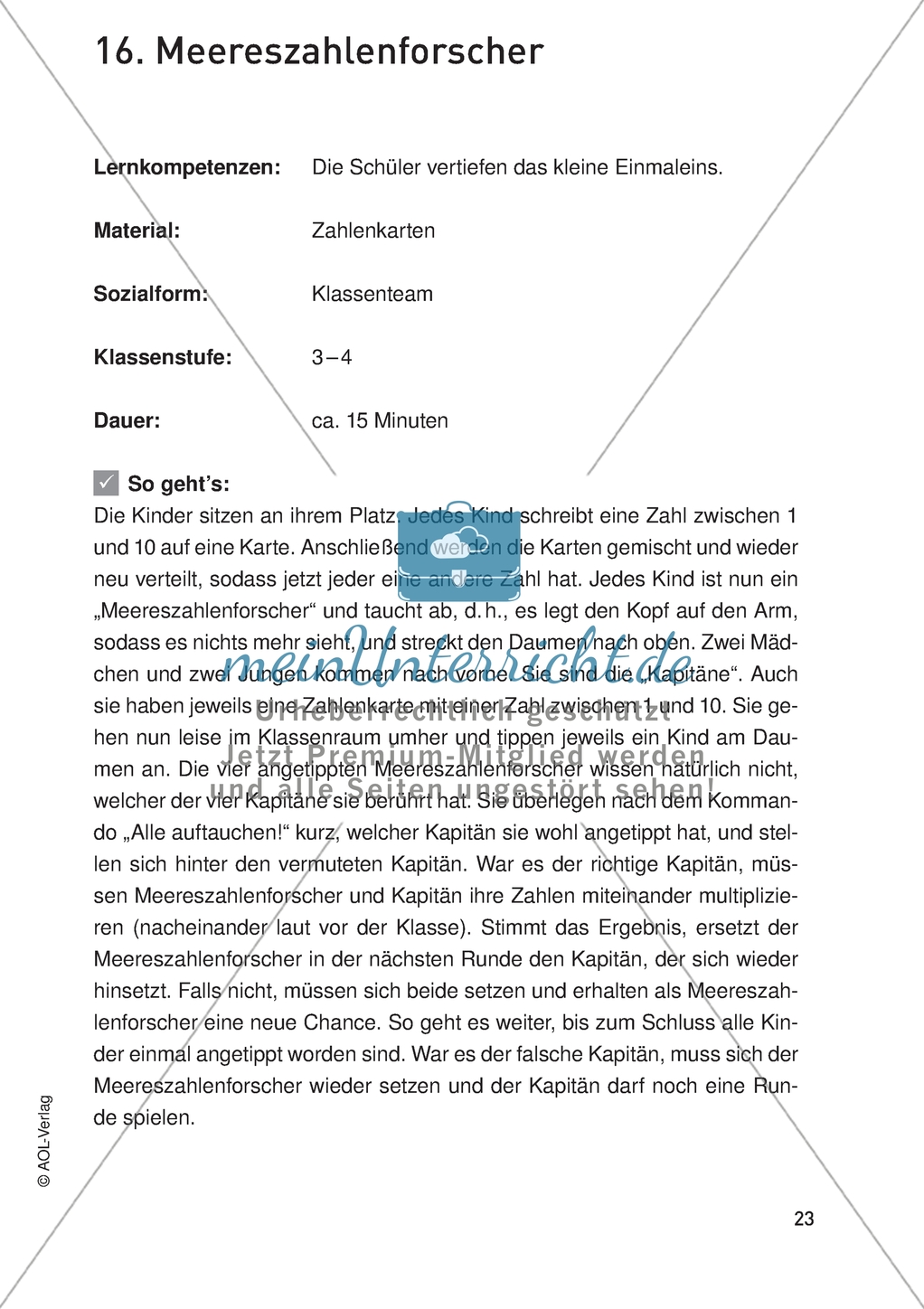 Bewegter Mathematikunterricht - Meereszahlenforscher Preview 1