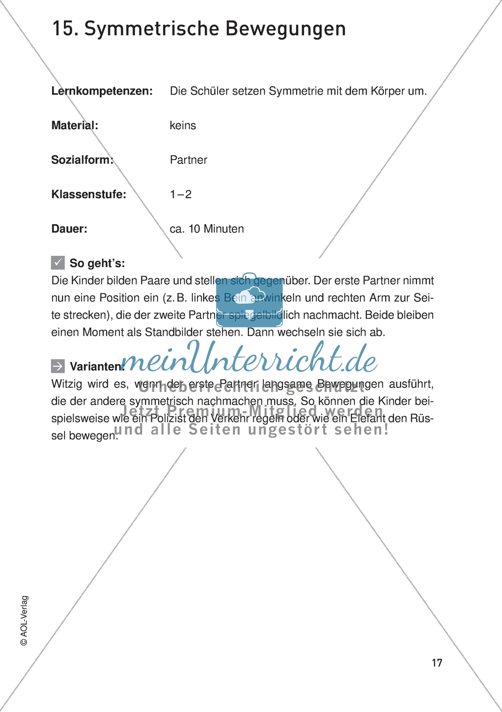 Bewegter Mathematikunterricht - Symmetrie mit dem Körper umsetzen. Preview 1