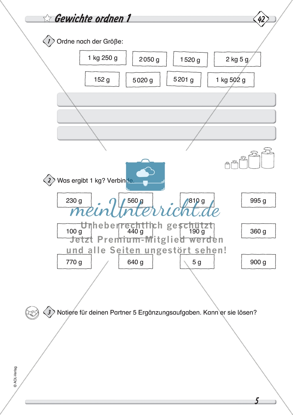 Gewichte ordnen: Arbeitsmaterial und Lösungen zu Größen und Messen Preview 1