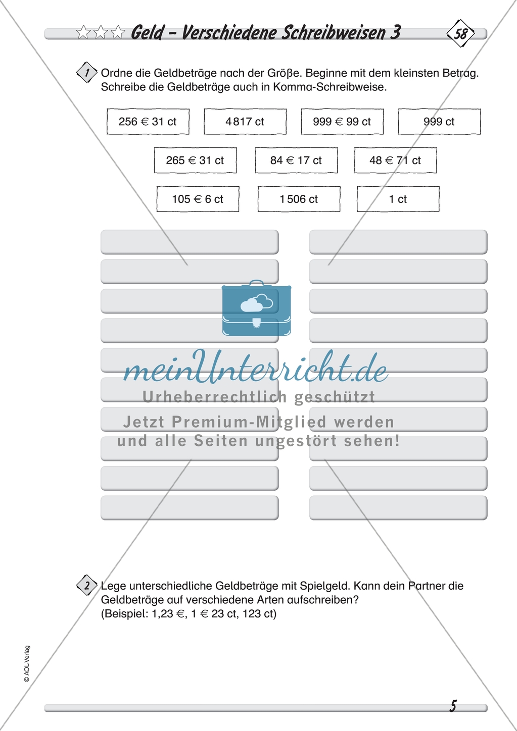 Messen und Größen: Geld - Verschiedene Schreibweisen in drei Schwierigkeitsstufen Preview 3