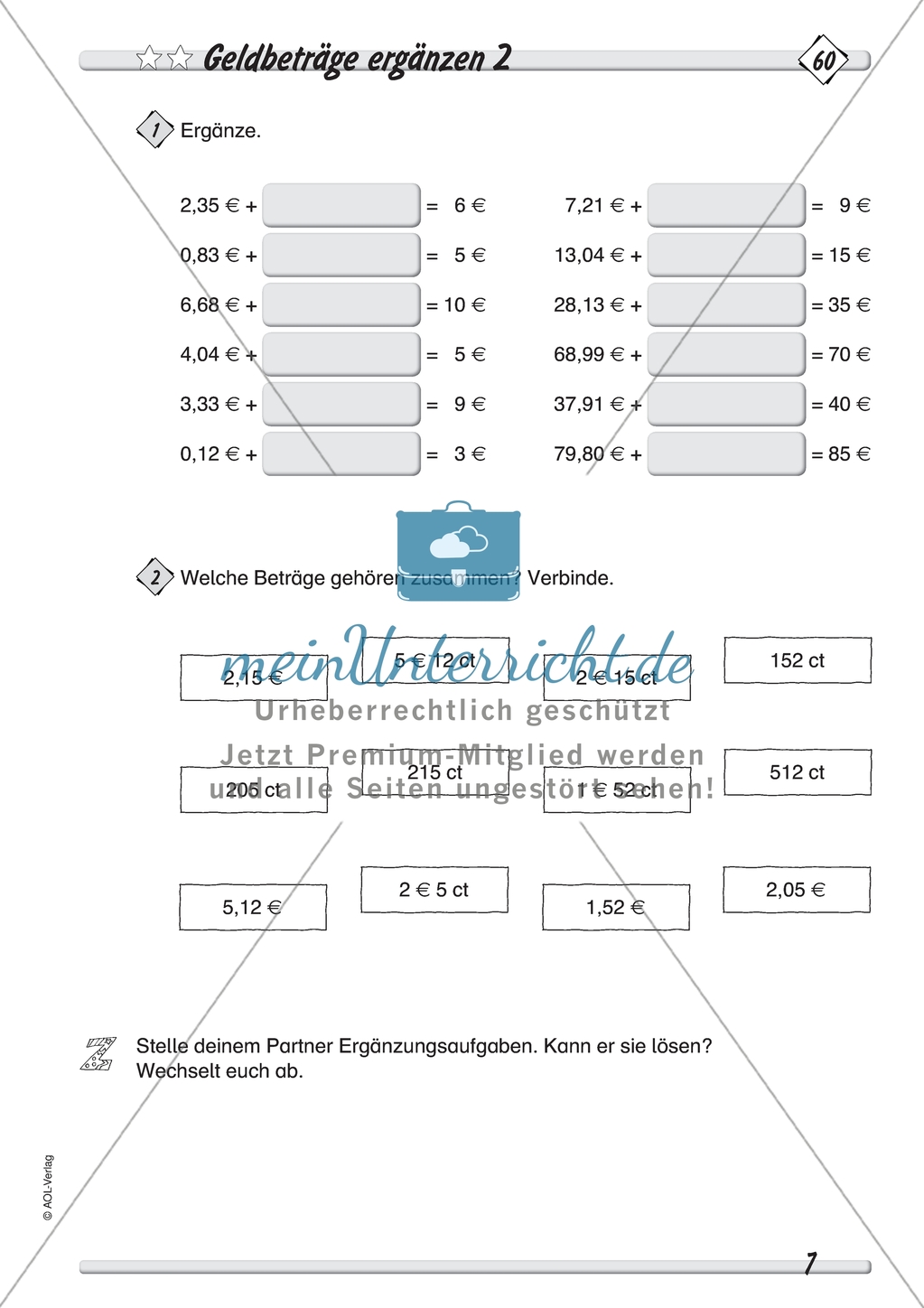 Messen und Größen: Geld - Geldbeträge ergänzen in drei Schwierigkeitsstufen Preview 2