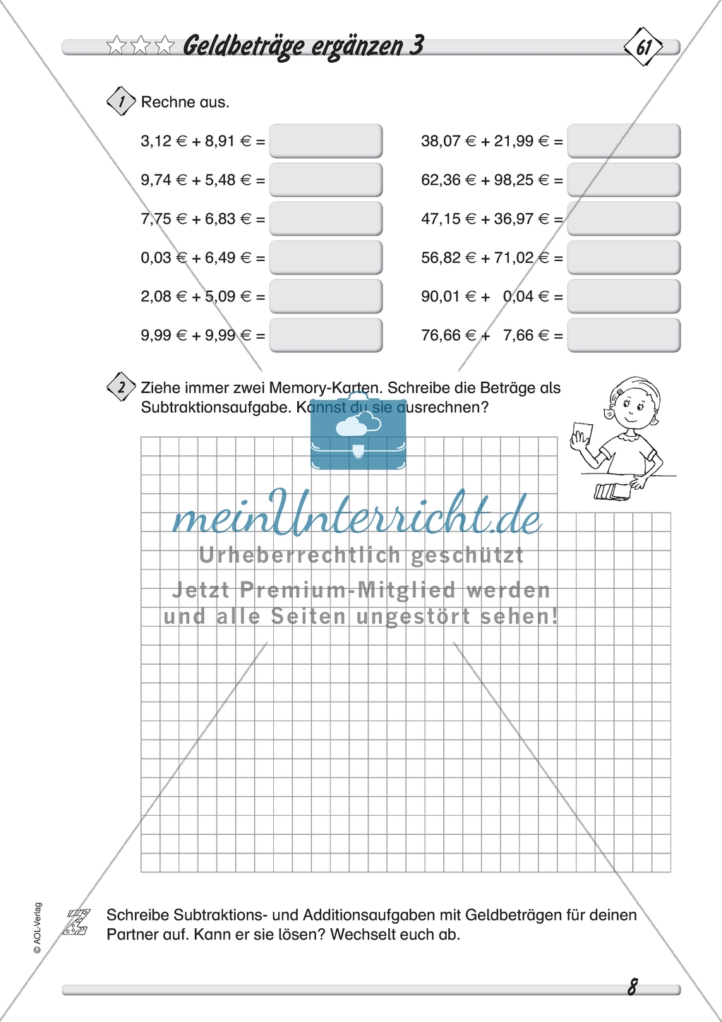 Messen und Größen: Geld - Geldbeträge ergänzen in drei Schwierigkeitsstufen Preview 3