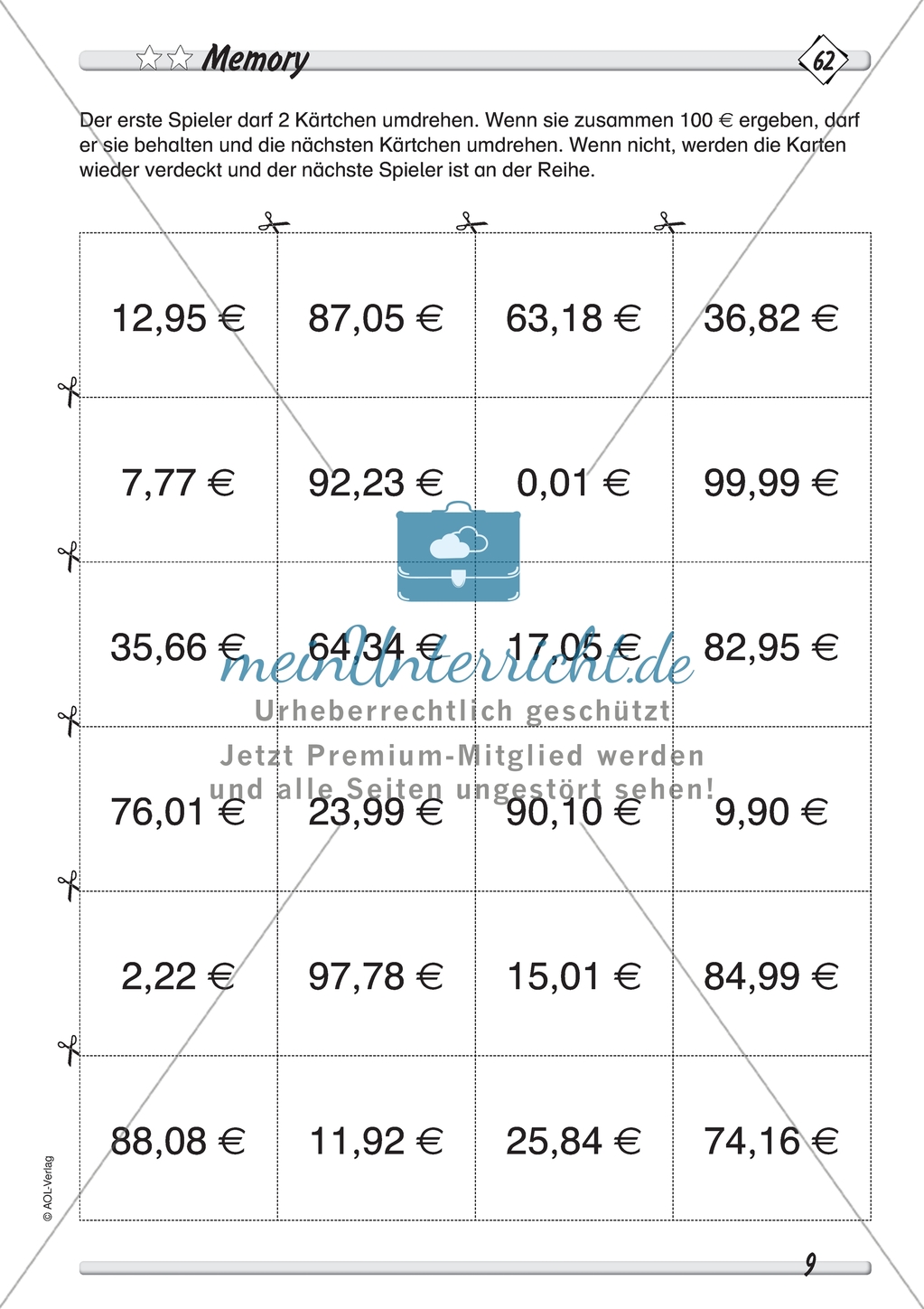 Messen und Größen: Geld - Memory mit verschiedenen Darstellungen von Geldbeträgen Preview 1