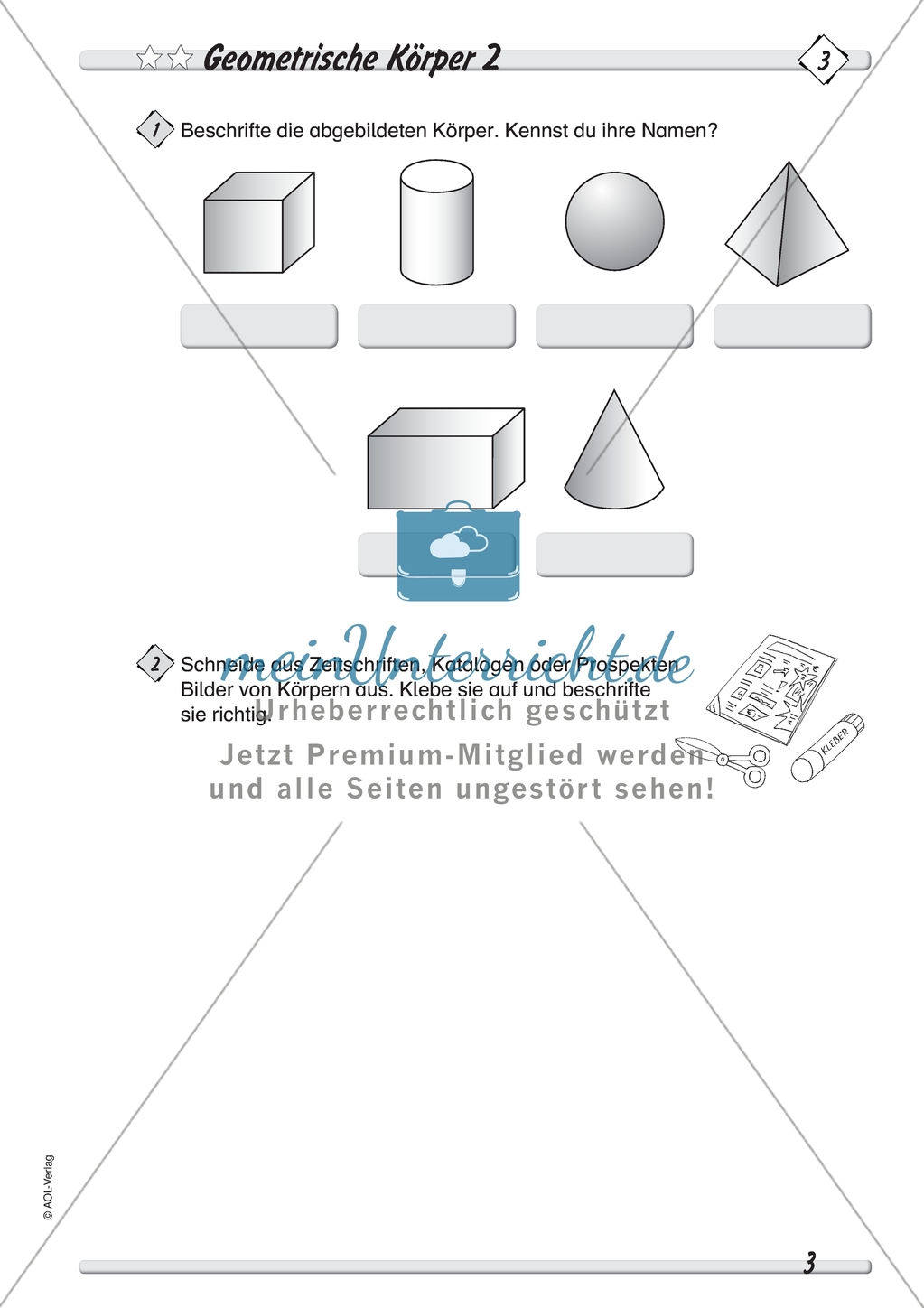 Geometrie: Geometrische Körper - Körper finden, benennen und zeichnen in drei Schwierigkeitsstufen Preview 2