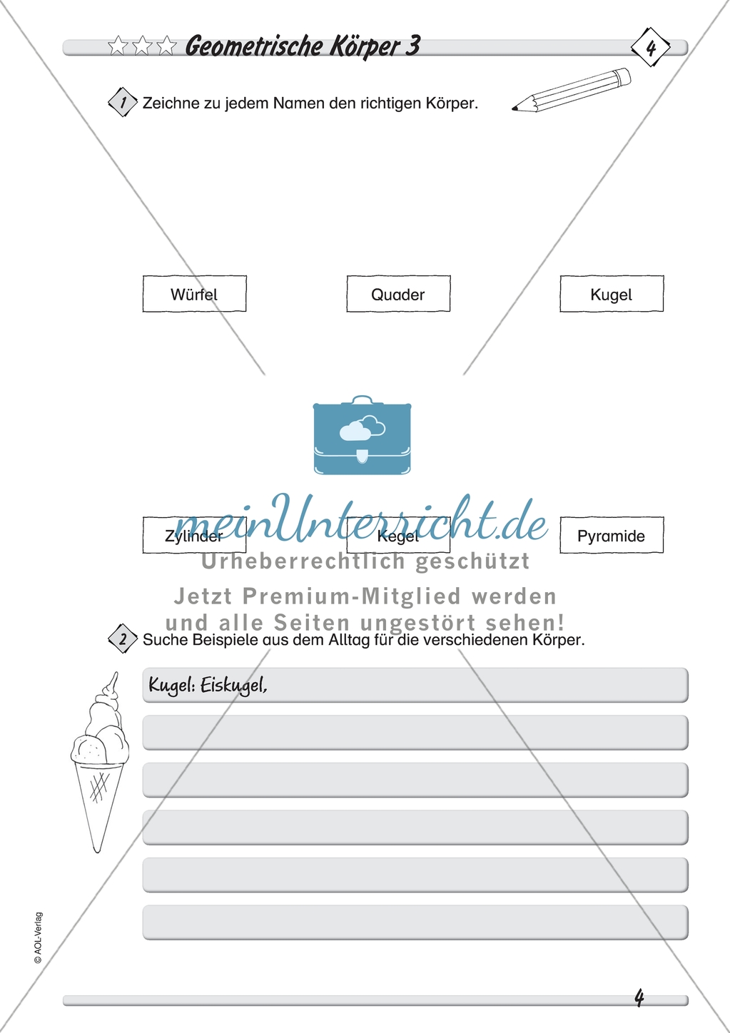 Geometrie: Geometrische Körper - Körper finden, benennen und zeichnen in drei Schwierigkeitsstufen Preview 3