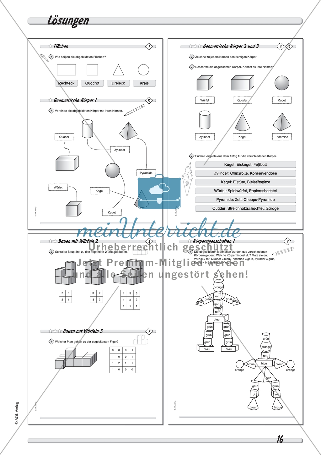 Geometrie: Geometrische Körper - Baupläne zu Würfelgebäuden in drei Schwierigkeitsstufen + Lösungen Preview 4