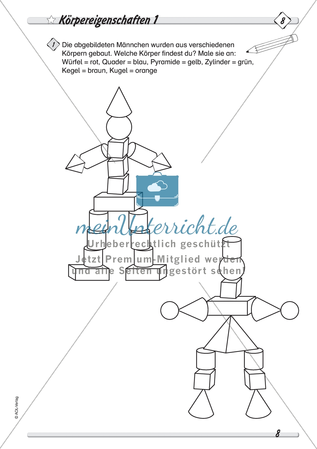 Geometrie: Geometrische Körper - Eigenschaften verschiedener geometrischer Körper in drei Schwierigkeitsstufen Preview 1