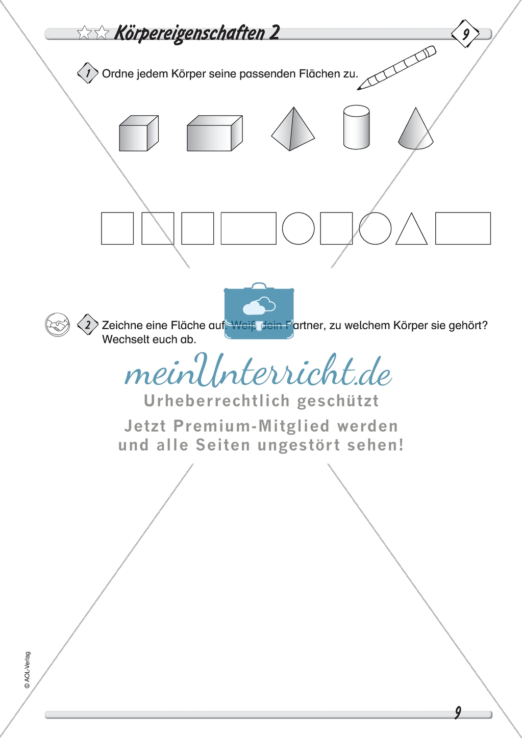 Geometrie: Geometrische Körper - Eigenschaften verschiedener geometrischer Körper in drei Schwierigkeitsstufen Preview 2