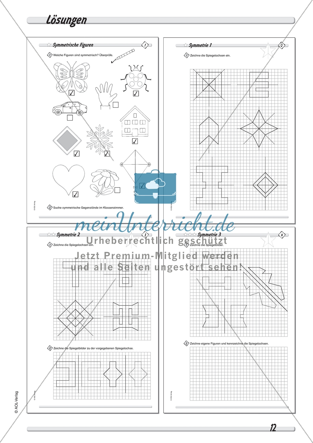Symmetrie: Symmetrische Figuren erkennen und symmetrische Gegenstände in der Umgebung finden. Mit Lösung. Preview 2