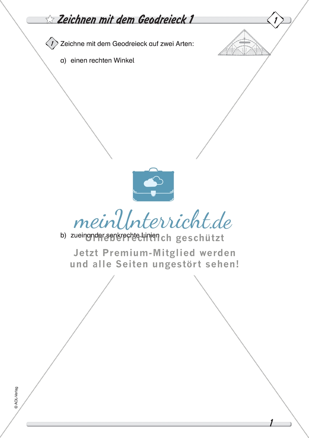 Umgang mit dem Geodreieck - Zeichnen und Überprüfen von rechten Winkeln und senkrechten Linien Preview 1