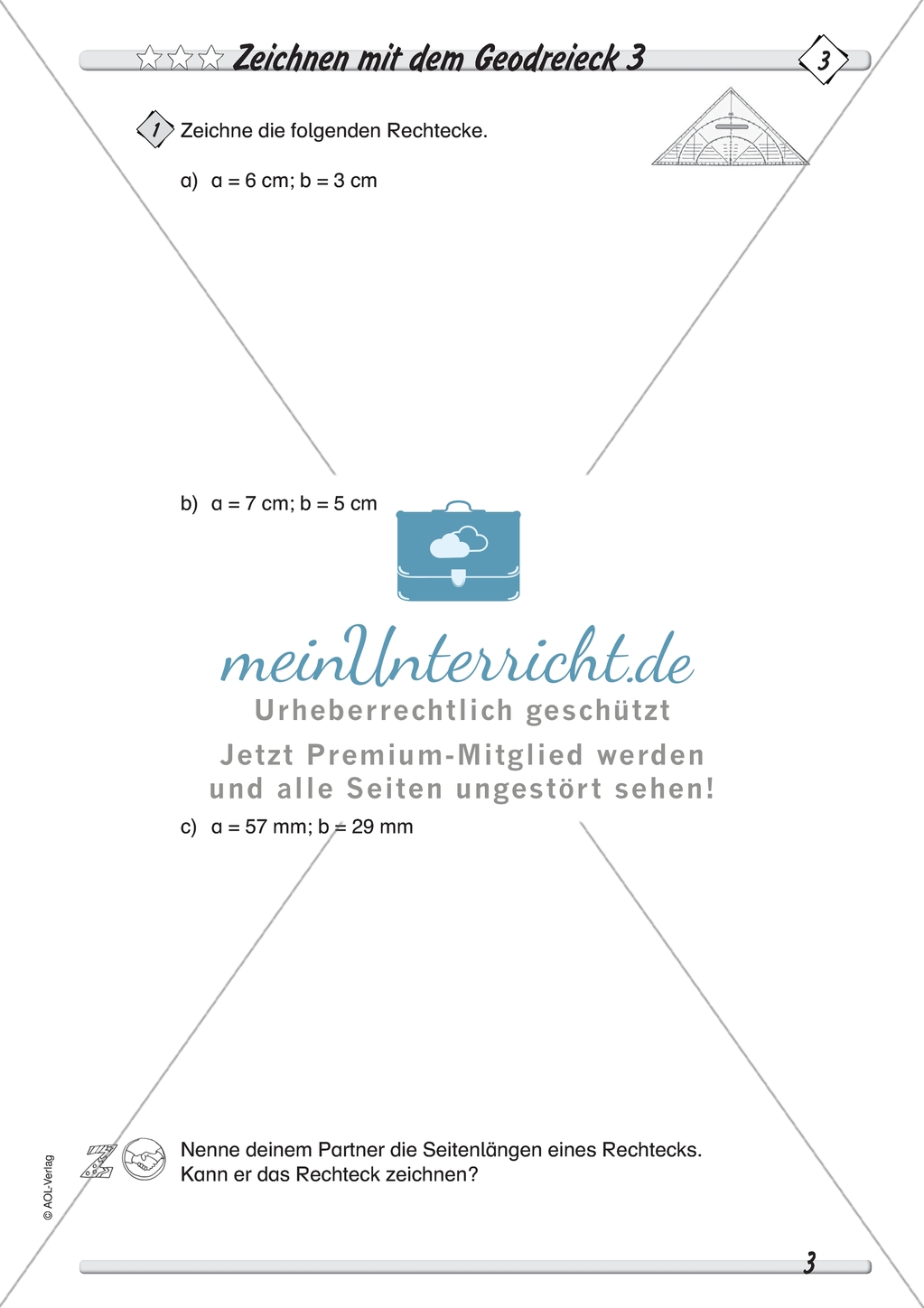 Umgang mit dem Geodreieck - Zeichnen von Rechtecken Preview 1