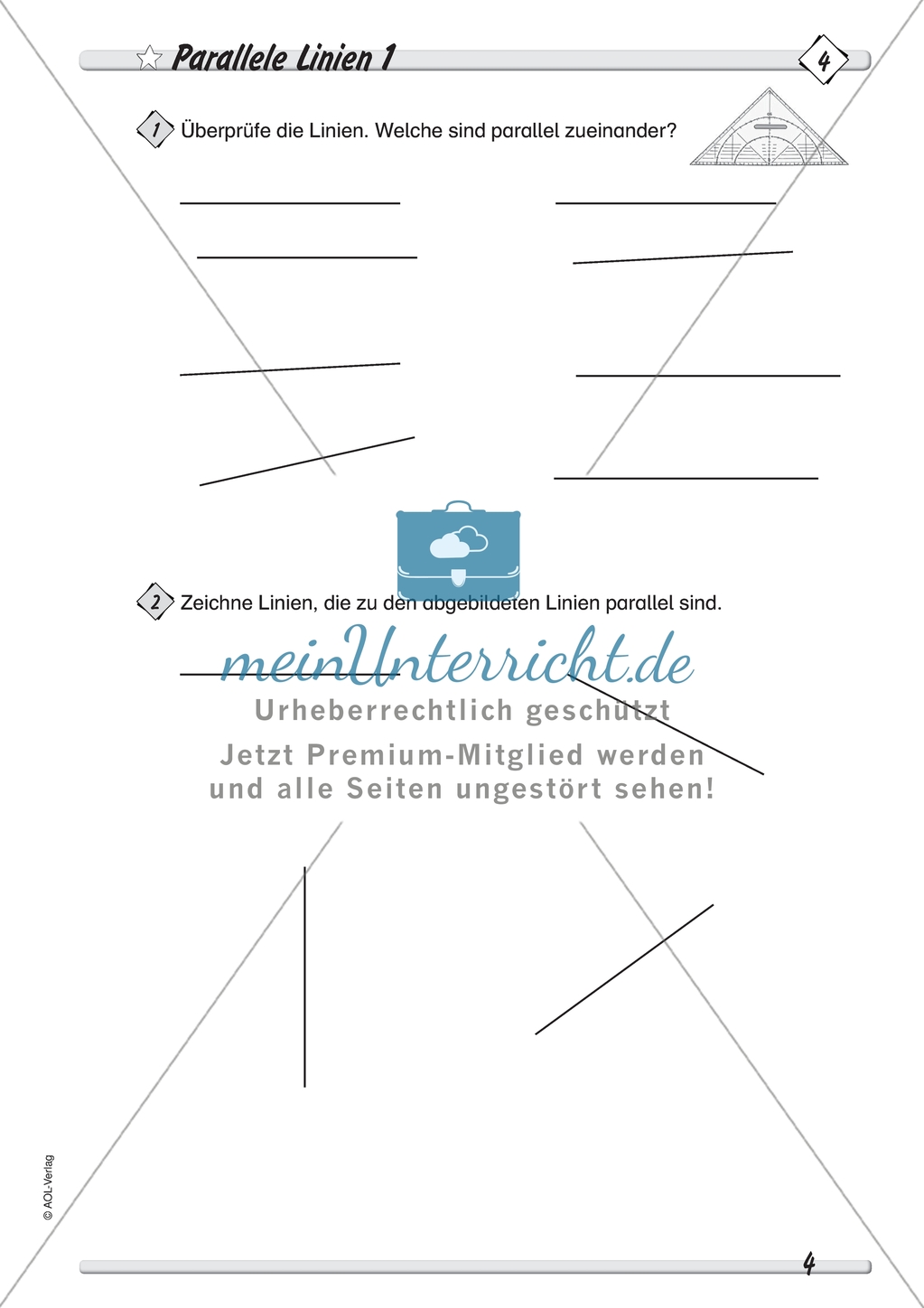 Umgang mit dem Geodreieck - Prüfen und Zeichnen von parallelen Linien Preview 1