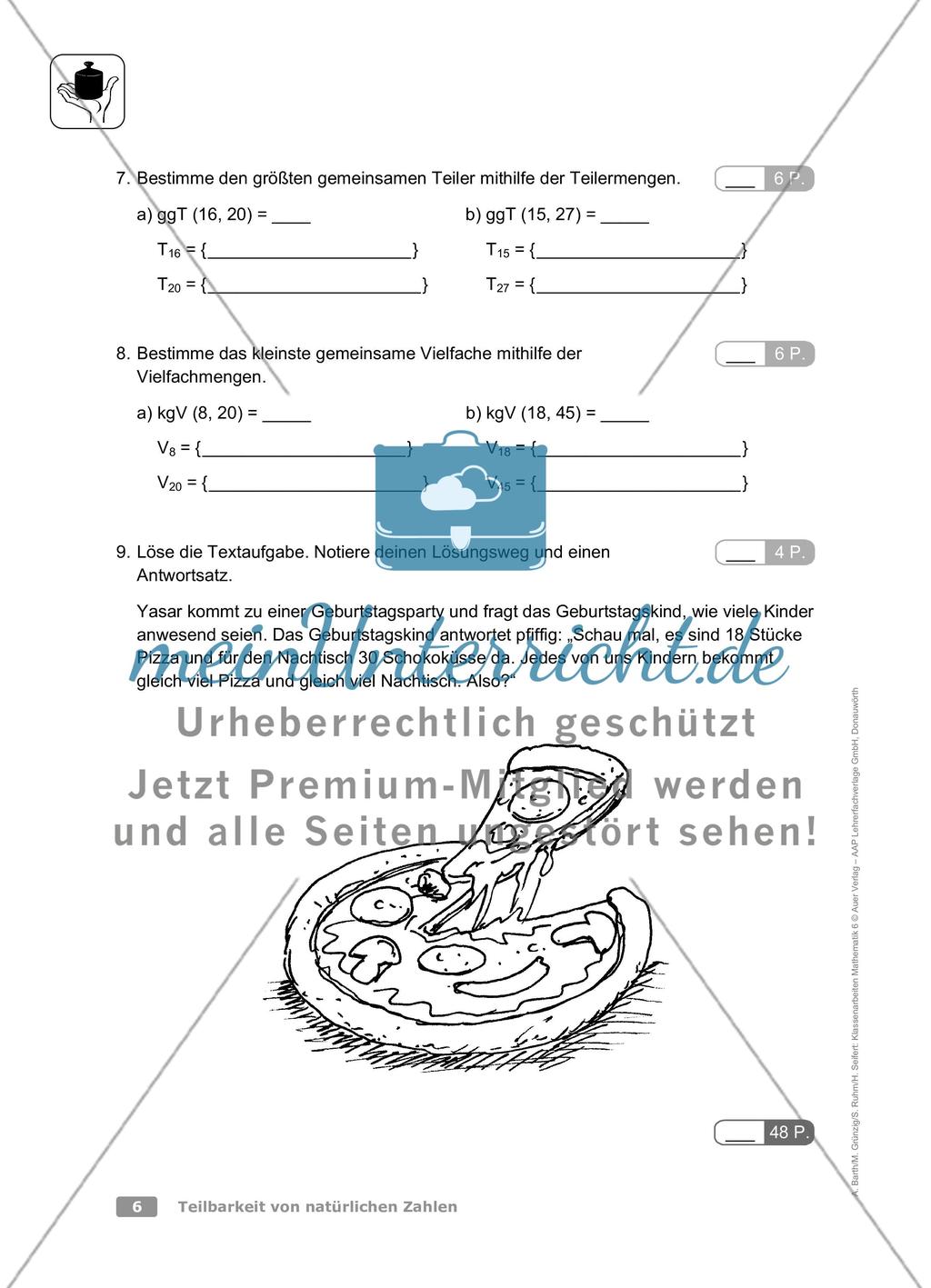 Teilbarkeit von natürlichen Zahlen: Klassenarbeit 1 (leicht) Preview 2