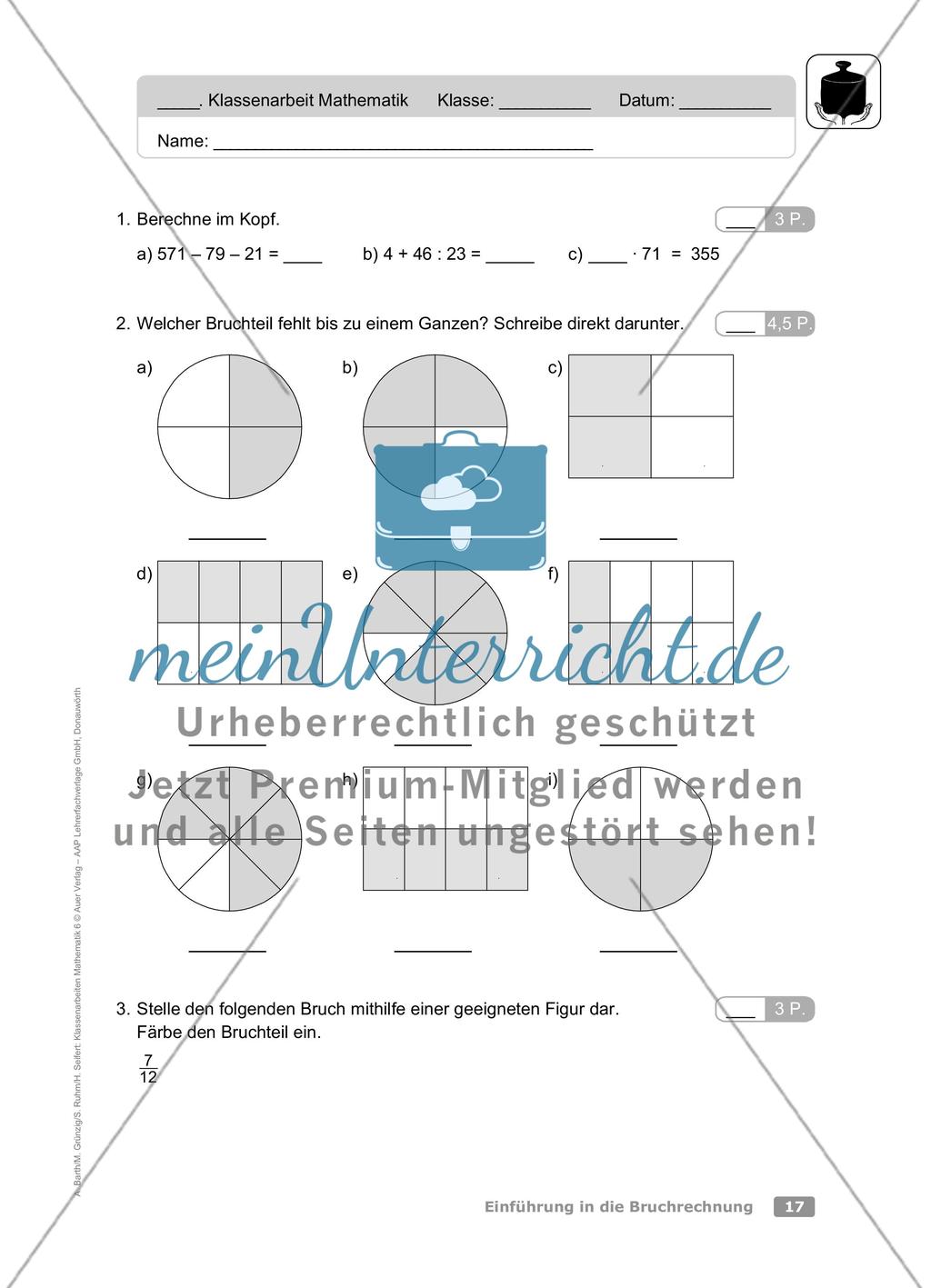 Einführung in die Bruchrechnung: Klassenarbeit 1 (schwer) Preview 1