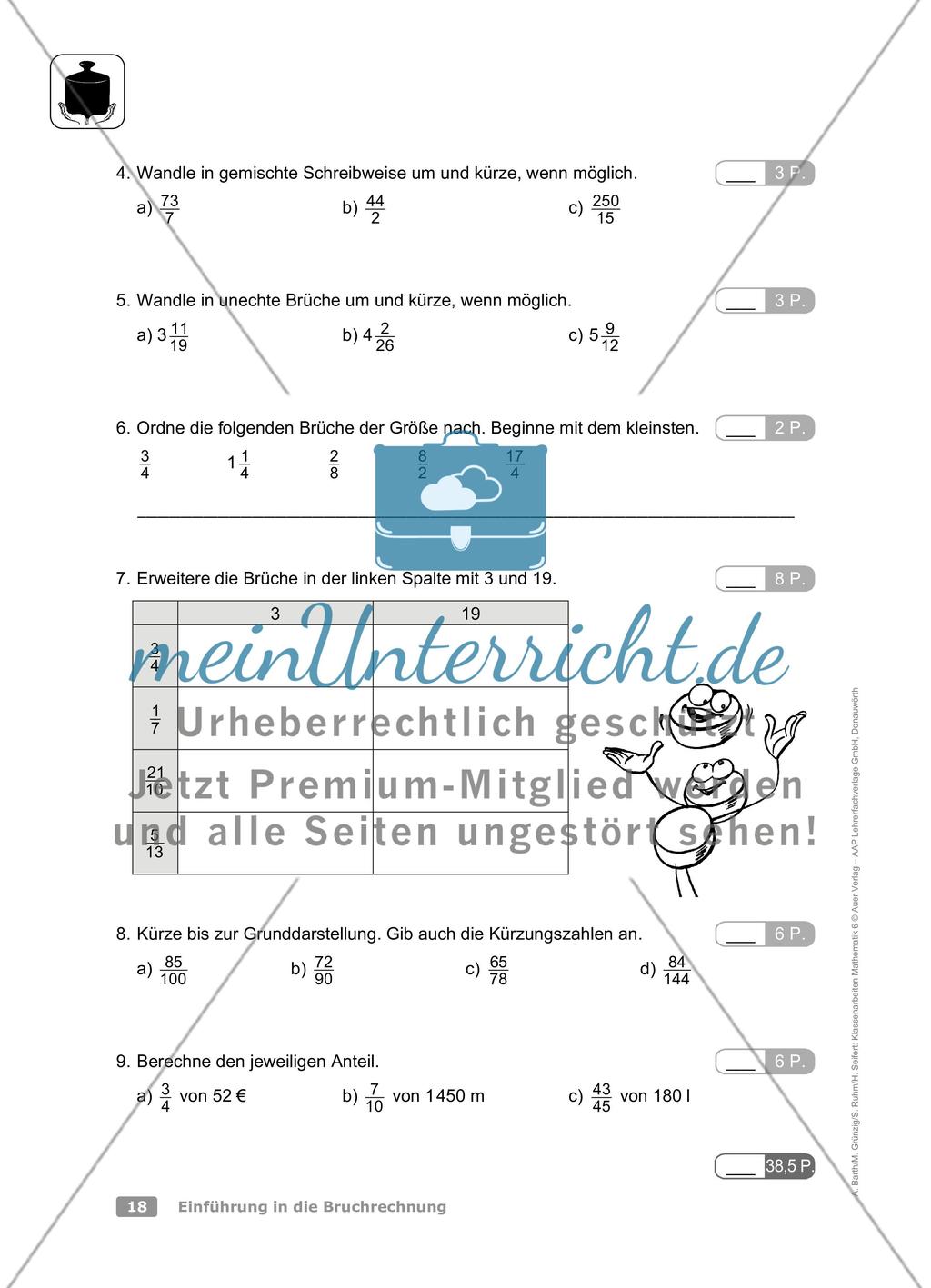 Einführung in die Bruchrechnung: Klassenarbeit 1 (schwer) Preview 2