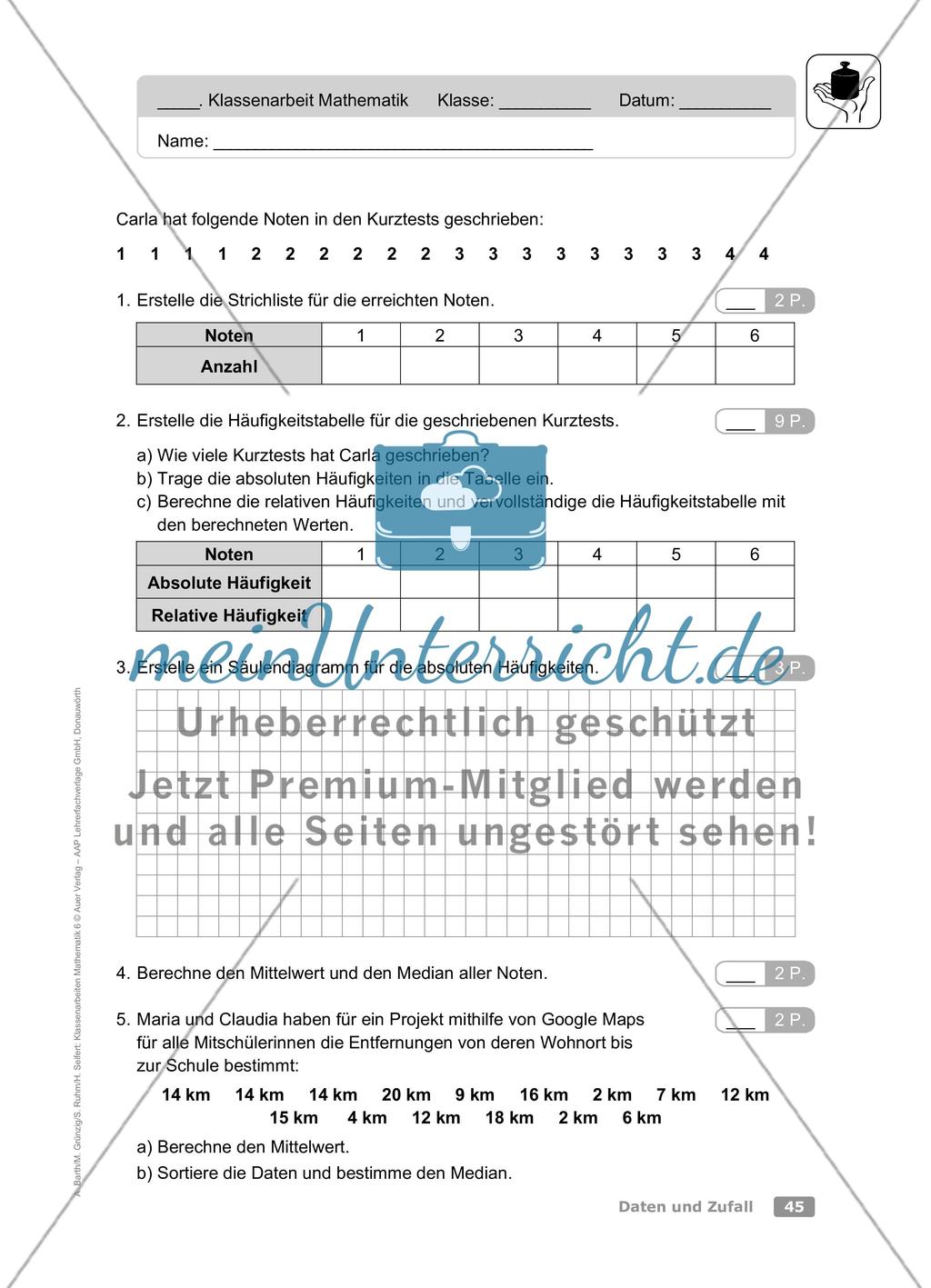 Daten und Zufall: Klassenarbeit 1 (leicht) Preview 1