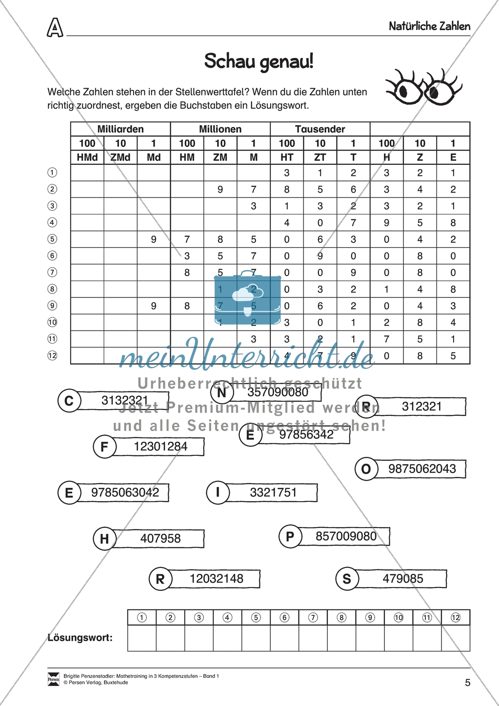 Zahldarstellungen - Zahlen aus der Stellenwerttafel den entsprechenden Ziffernschreibweisen und Zahlwörtern zuordnen Preview 1