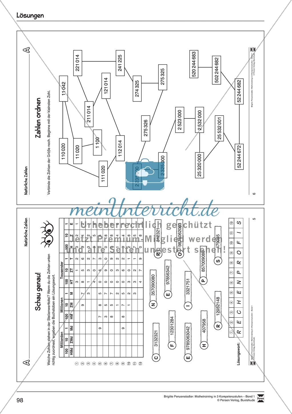 Zahldarstellungen - Zahlen aus der Stellenwerttafel den entsprechenden Ziffernschreibweisen und Zahlwörtern zuordnen Preview 3