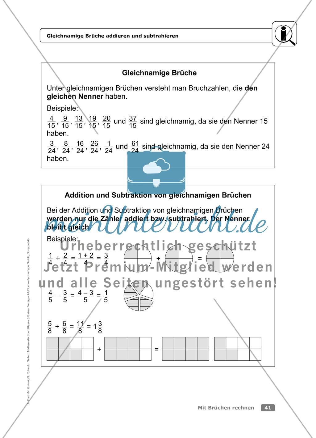 Gleichnamige Brüche addieren und subtrahieren Preview 1