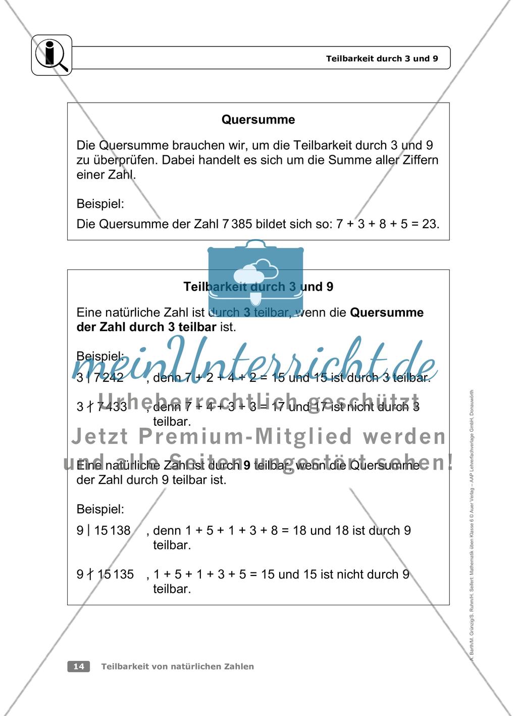 Teilbarkeit von natürlichen Zahlen - meinUnterricht