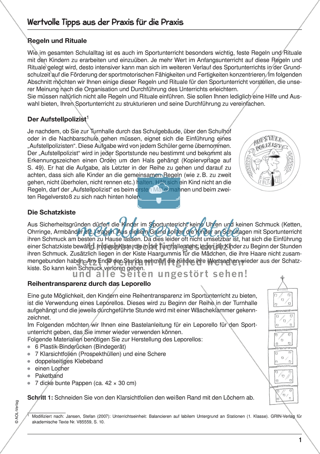 Anfangsunterricht - Regeln und Rituale für die Organisation und Durchführung Unterrichts. Preview 1