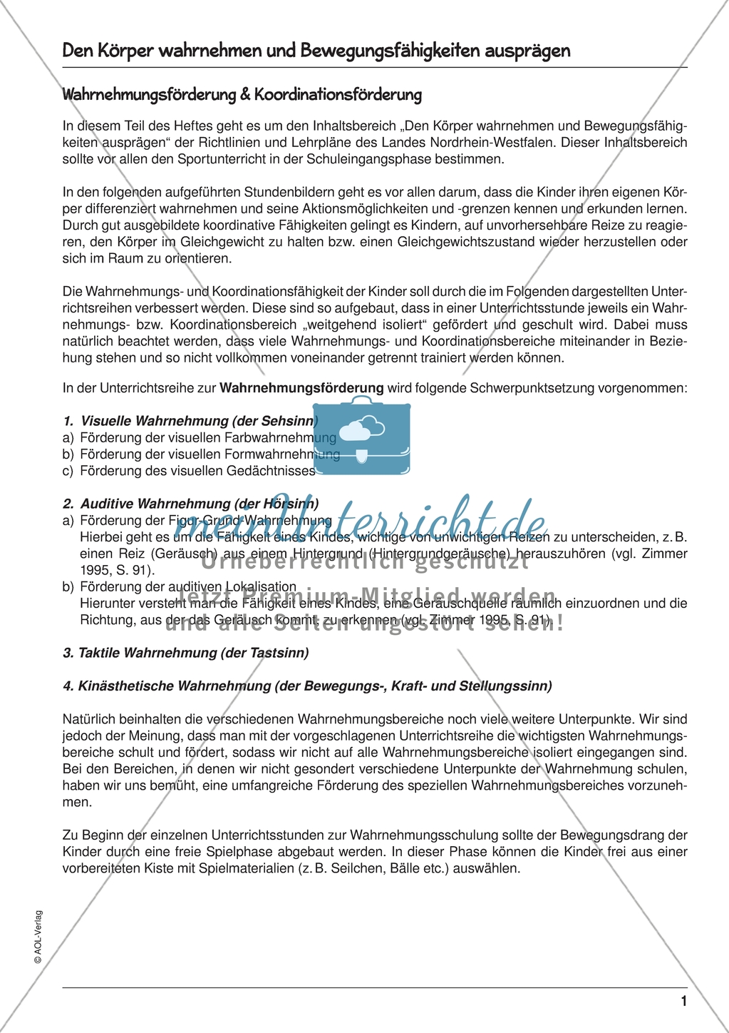 Anfangsunterricht - Stundenverlauf zur Koordinationsförderung: