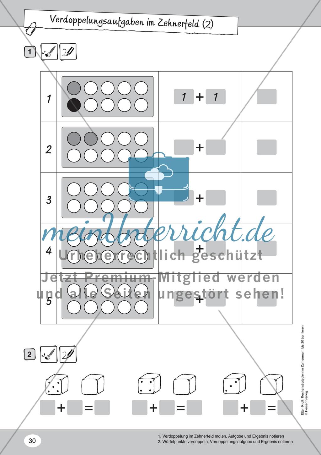 Verdoppelungsaufgaben im Zehnerfeld Preview 2