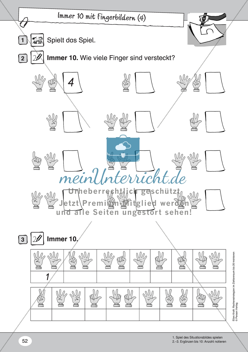 Immer 10 mit Fingerbildern: Ergänzungsaufgaben zur 10 mit Fingerbildern veranschaulichen und lösen Preview 2