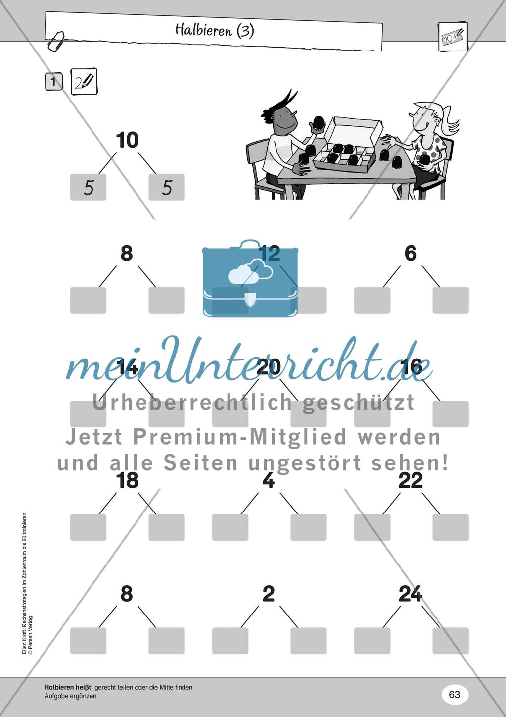 Halbieren im Zehner- und Zwanzigerfeld Preview 3