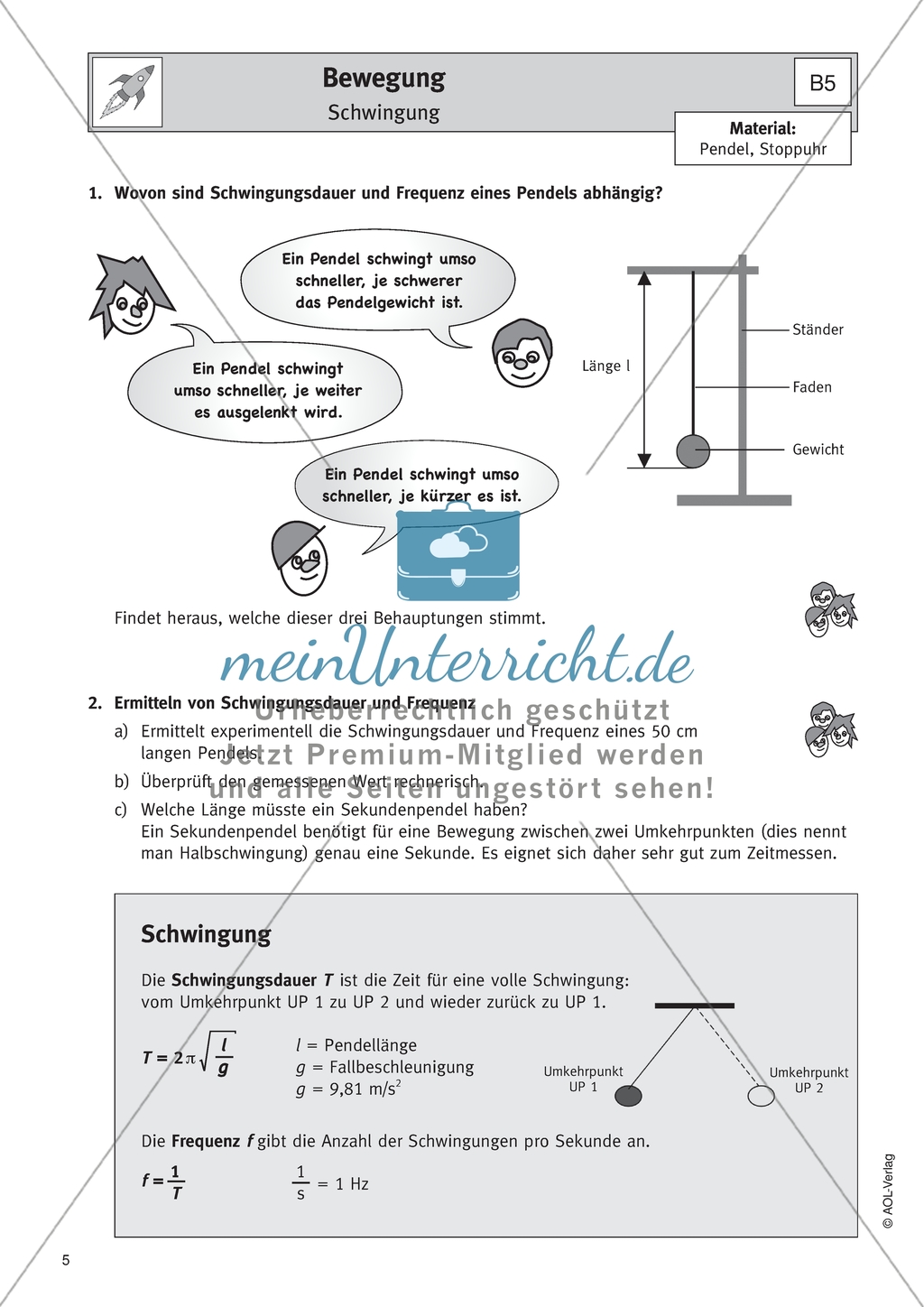 Bewegungen von Körpern - Experimente und Berechnungen zu Schwingungen Preview 1