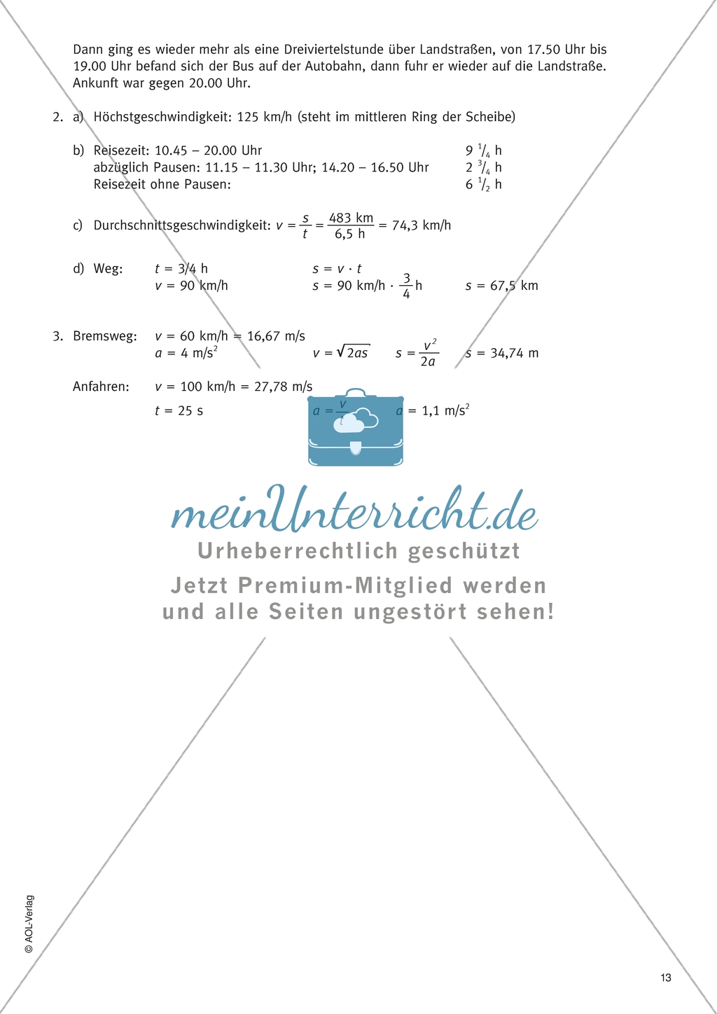 Bewegungen von Körpern - Berechnungen anhand eines Fahrtenschreibers Preview 3