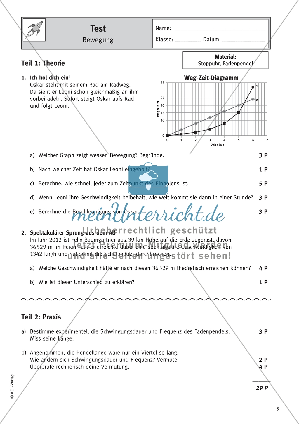 Bewegungen von Körpern - Test zur Überprüfung des Wissens über Bewegungen von Körpern Preview 1