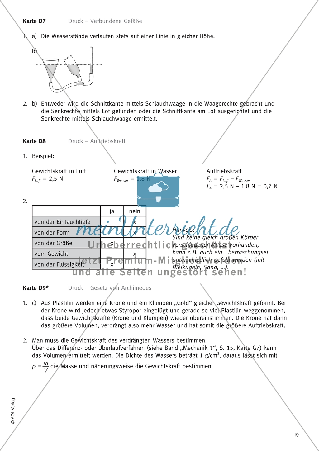 Gesetz von Archimedes - Arbeitsblatt mit Geschichte und Aufgaben Preview 2