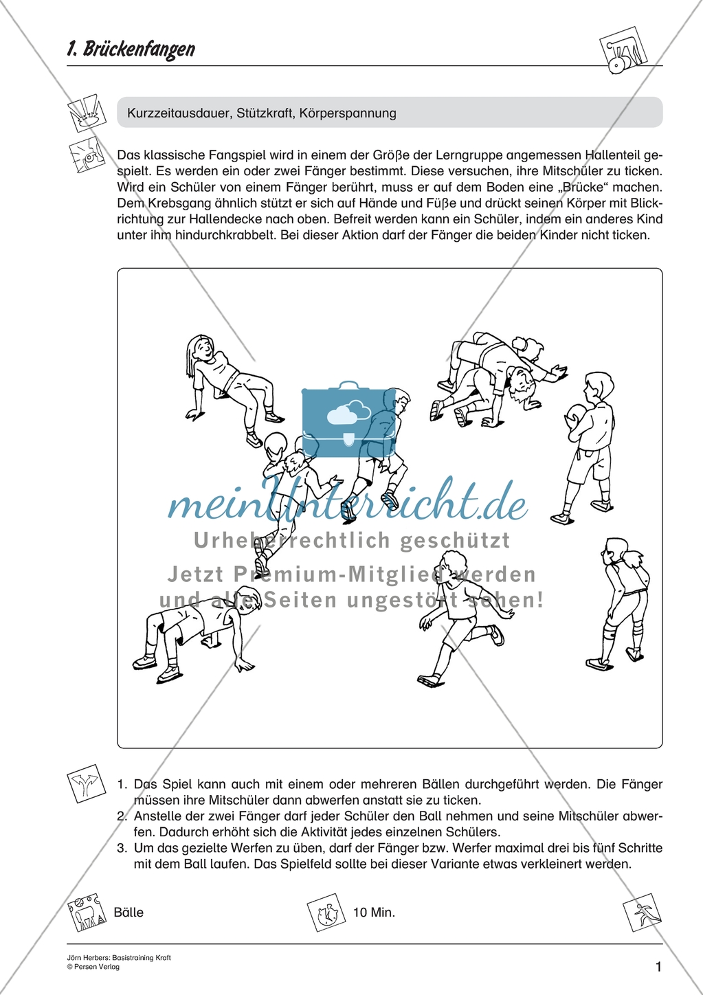 Aktivierende Übungen zur Verbesserung der Kraft - Brückenfangen. Preview 1