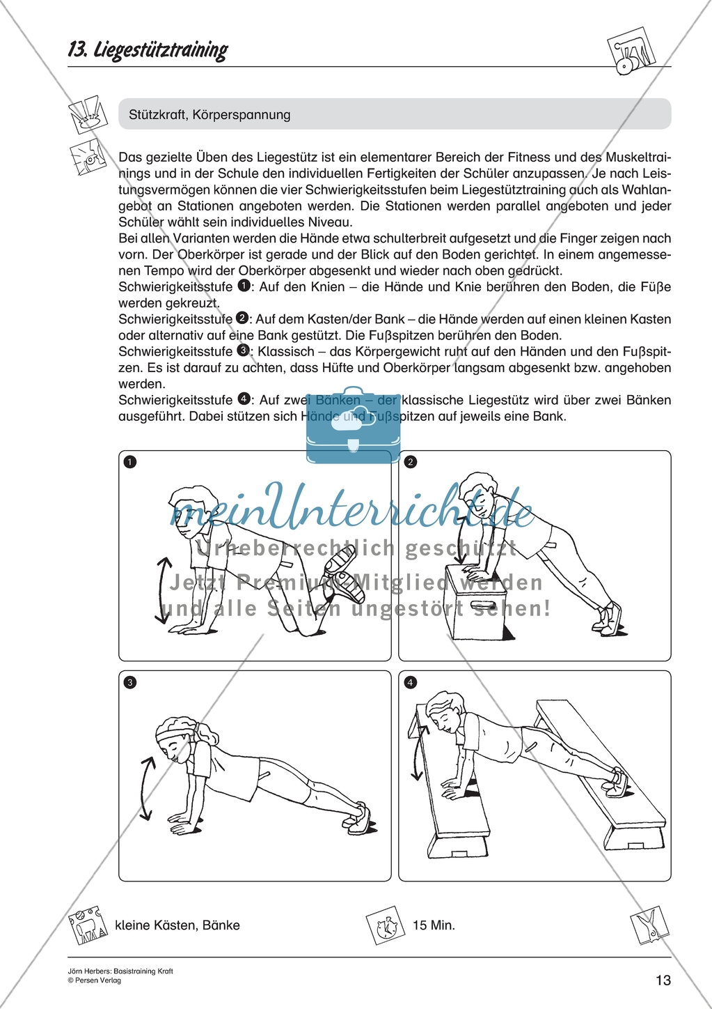 Aktivierende Übungen zur Verbesserung der Kraft - Liegestütztraining. Preview 1
